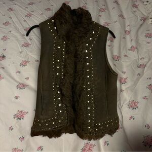 Brown Faux Fur Trimmed Vest